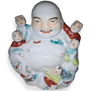 Vintage Chinese‎ Porcelain Famille Rose Laughing Buddha / Hotei Figurine